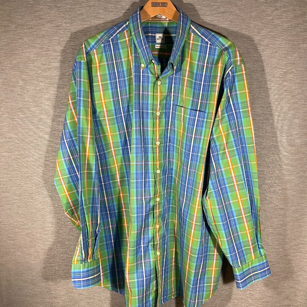 Mens Peter Millar Blue & Green Plaid button down shirt, Size XXL